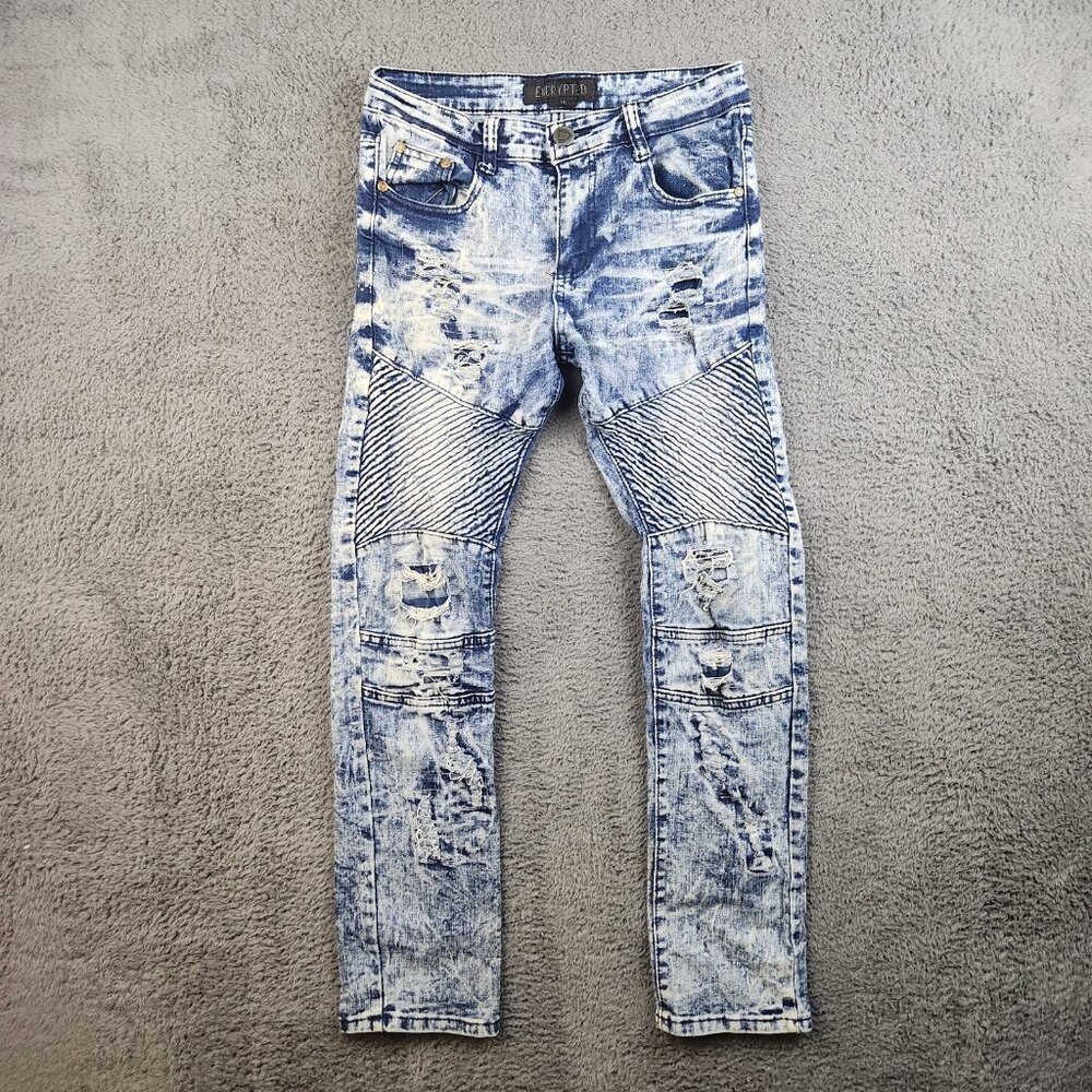 Encrypted Slim Moto Jean Fit 28x28 Tag 16‎ Acid Wash Streetwear Articulated Pant